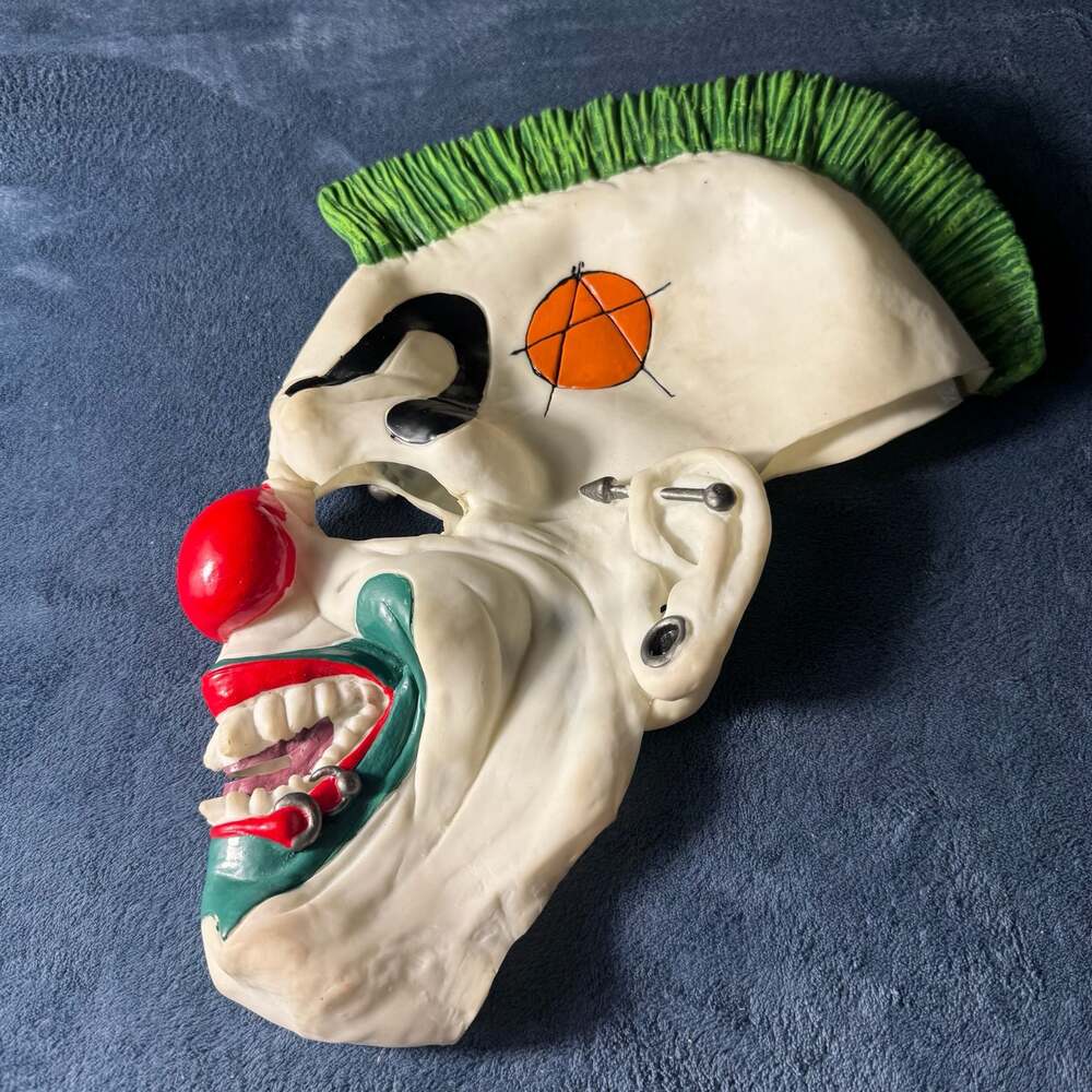 Rubie's Scary Punk Clown Halloween Latex Mask with Green Mohawk and Piercings